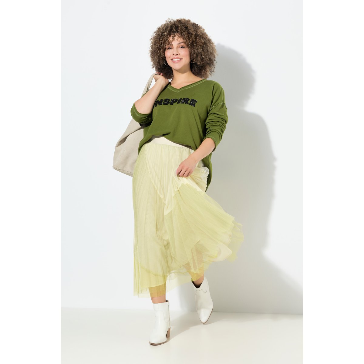 Jupe midi en tulle vert sapin, ULLA POPKEN