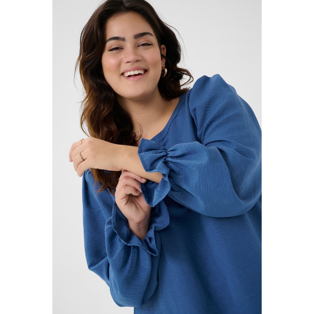 Long sleeved blouse bleu ensign blue, KAFFE CURVE