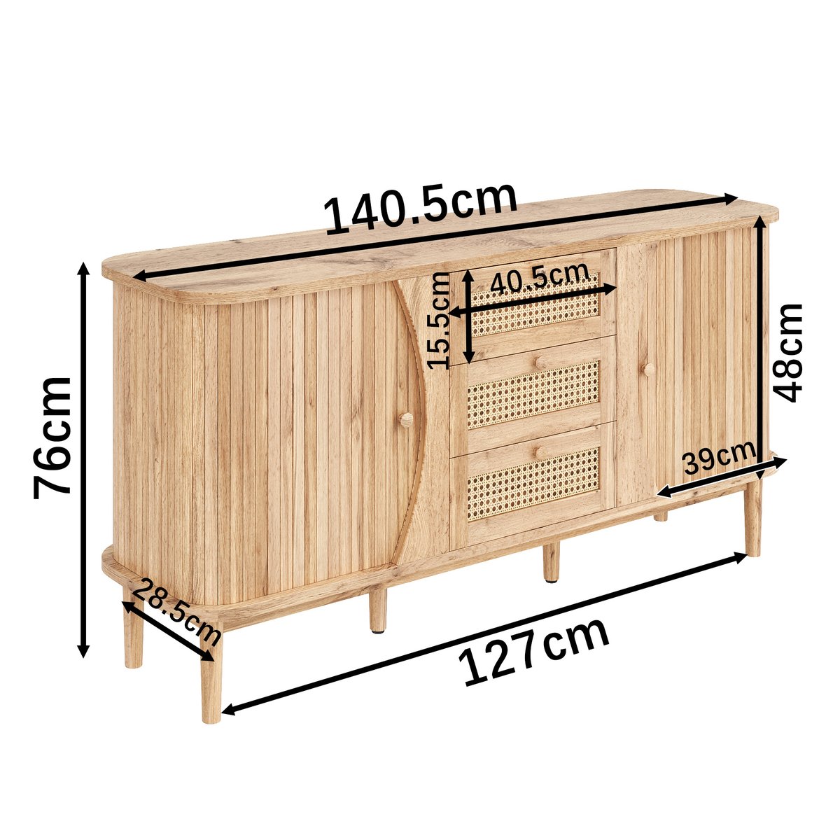 Armoire de rangement avec 2 portes 4 couches et 3 tiroirs ovale style scandinave, KIMIA Armoire chêne, MEUBLES COSY