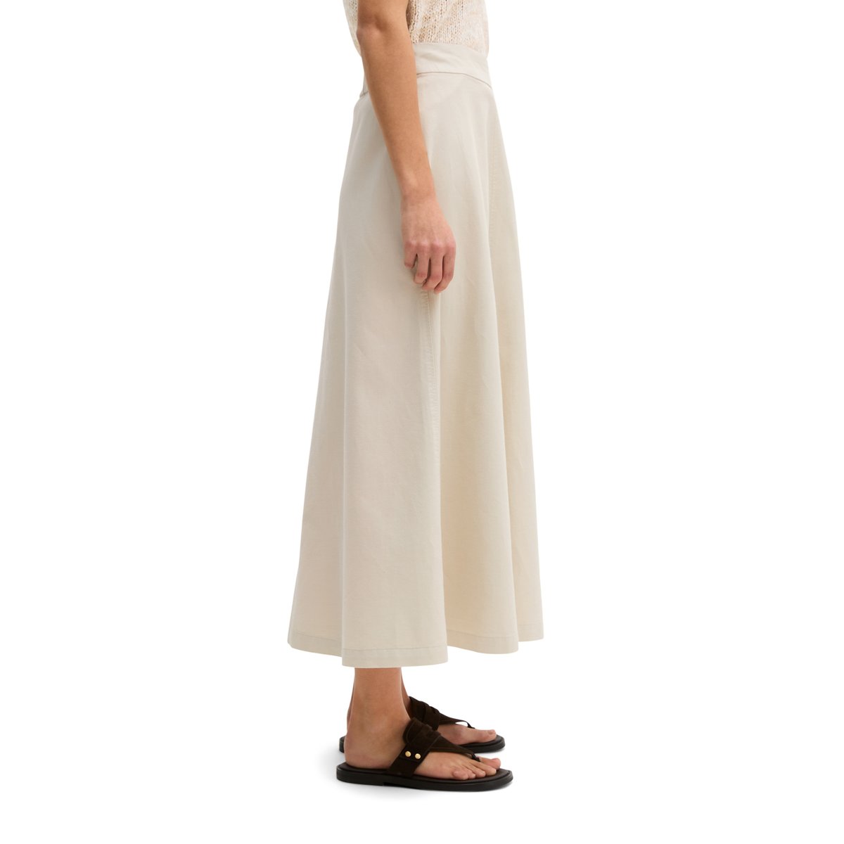Jupe évasée à mi-mollet en mélange de coton bio, de lyocell et de lin gris clair, MARC O'POLO