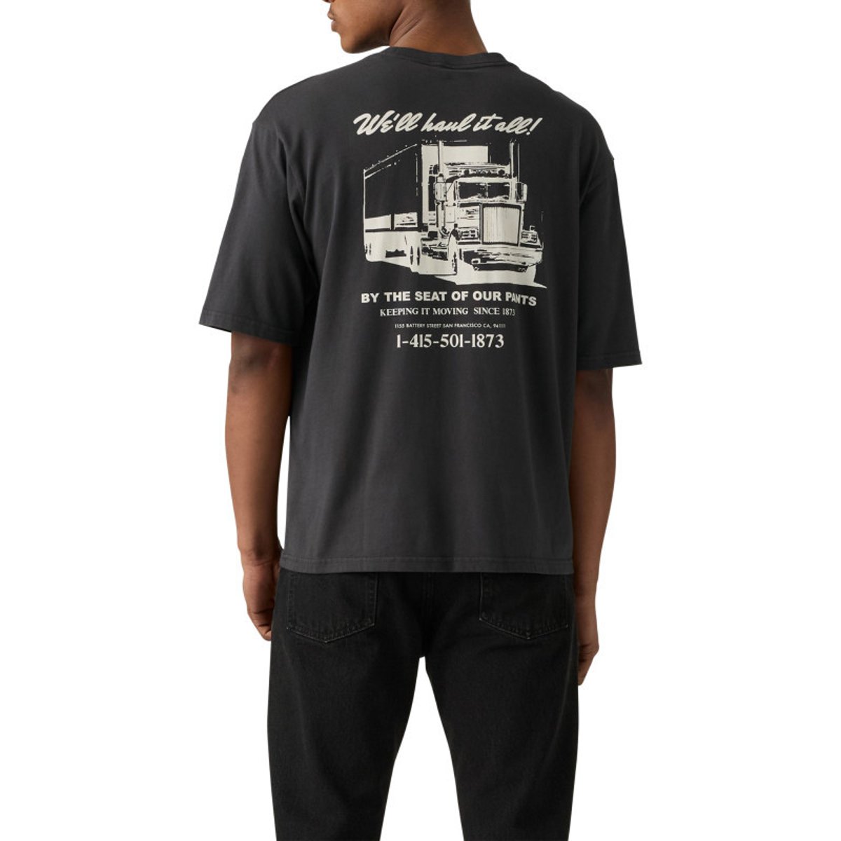 T-shirt en coton anthracite orné d'un imprimé camions et pourvu d'un col rond anthracite, LEVI'S