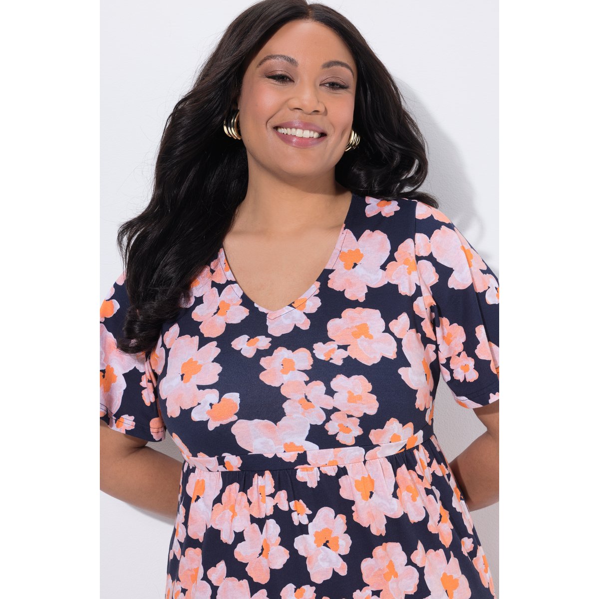 Robe maxi à fleurs marine, ULLA POPKEN