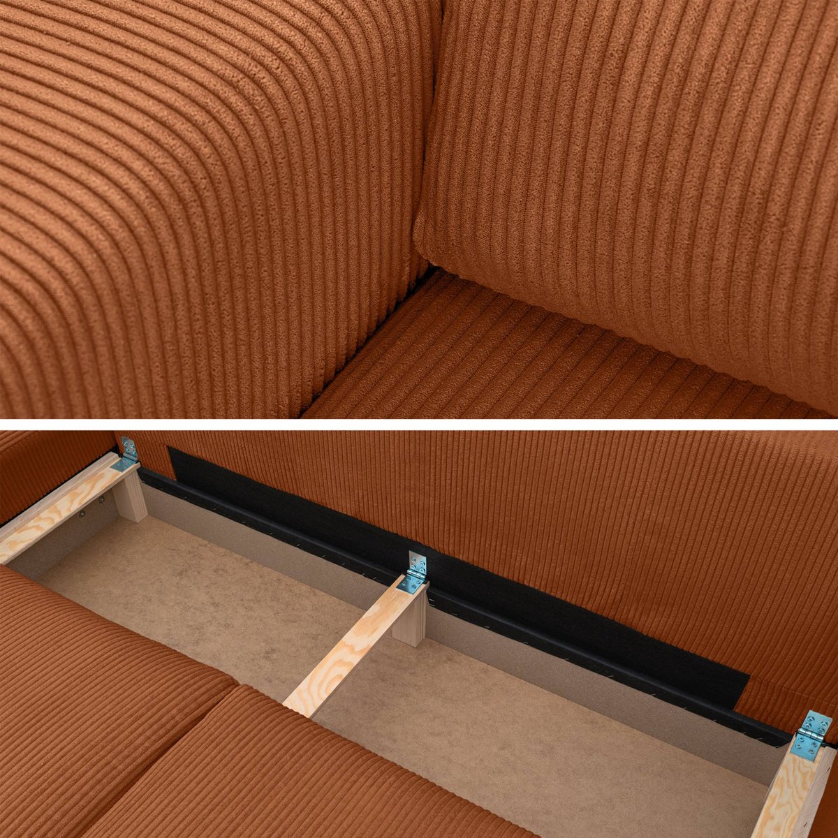 Canapé d'angle convertible réversible 5 places velours côtelé avec coffre THEO camel, SWEEEK