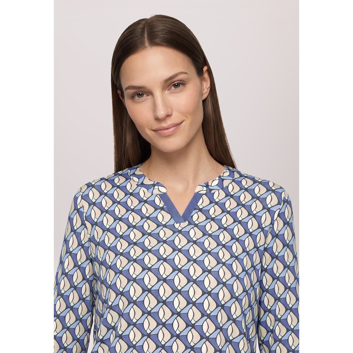 T-shirt façon blouse à imprimé bleu/beige, BETTY BARCLAY