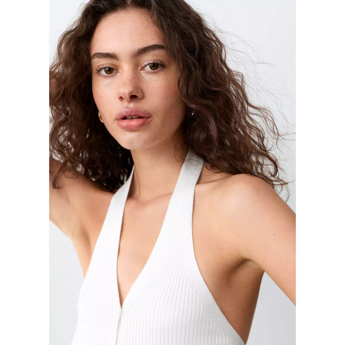 Top maille côtelée à emmanchures américaines blanc, MANGO TEEN