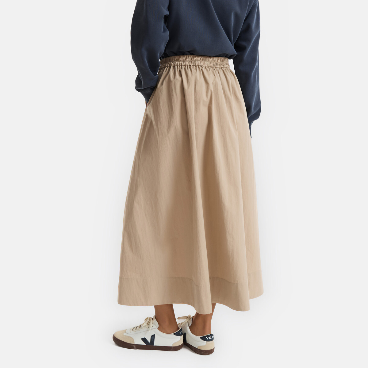 Gonna lunga e svasata con elastico in vita beige, LA REDOUTE COLLECTIONS