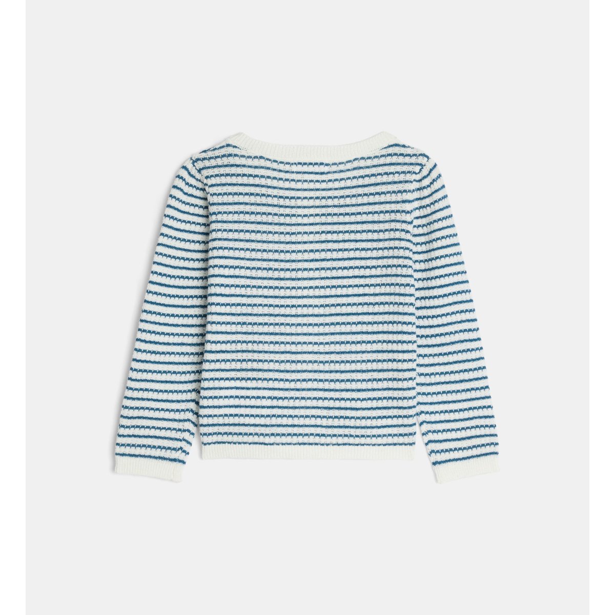 Gilet lamino en maille pointelle coton mélangé écru et bleu, CADET ROUSSELLE