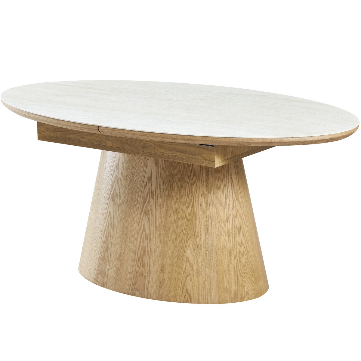 Table à manger extensible ovale 6/8 personnes - ORA chêne clair / travertin, HOMIFAB