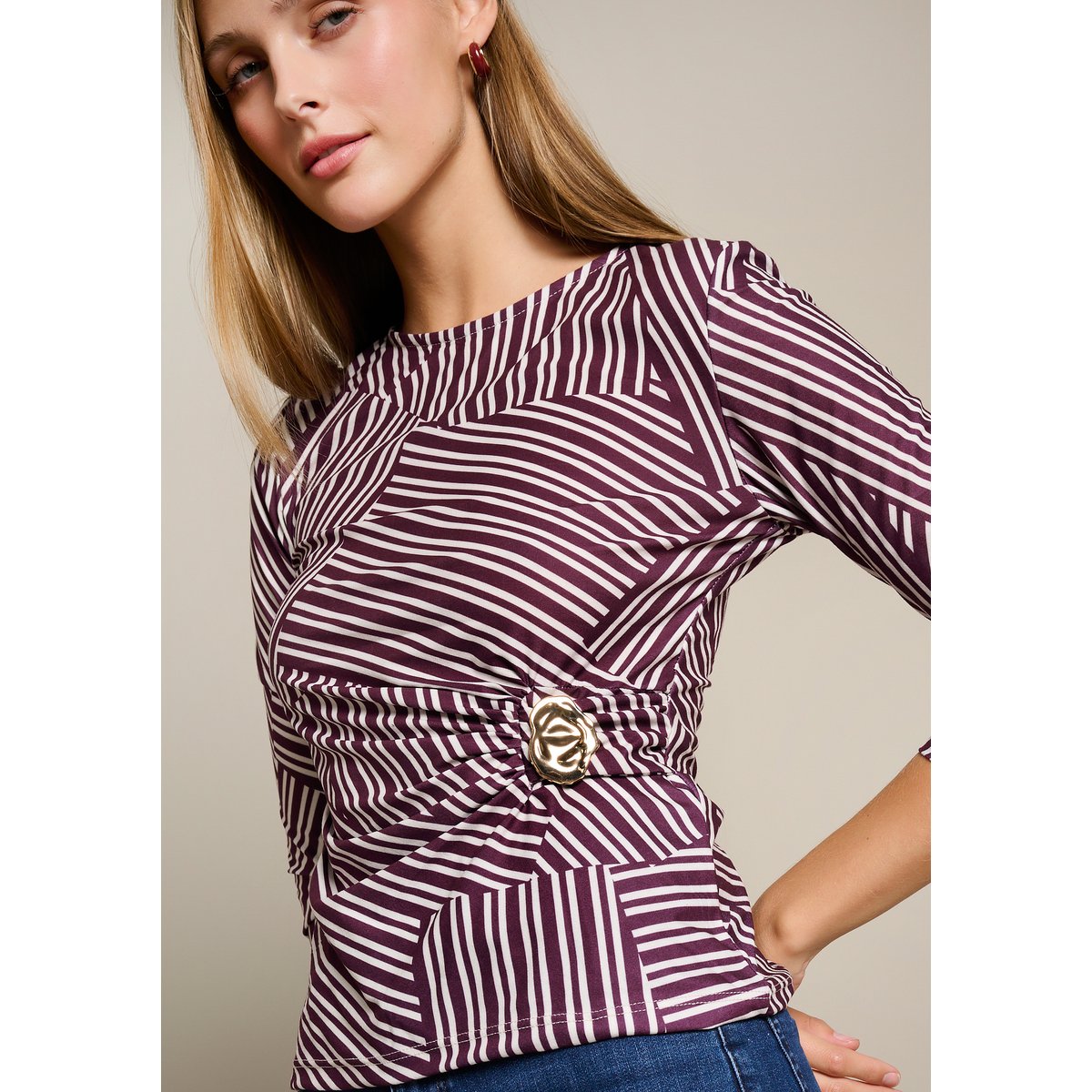 Top drapé à imprimé graphique aubergine, LOLALIZA