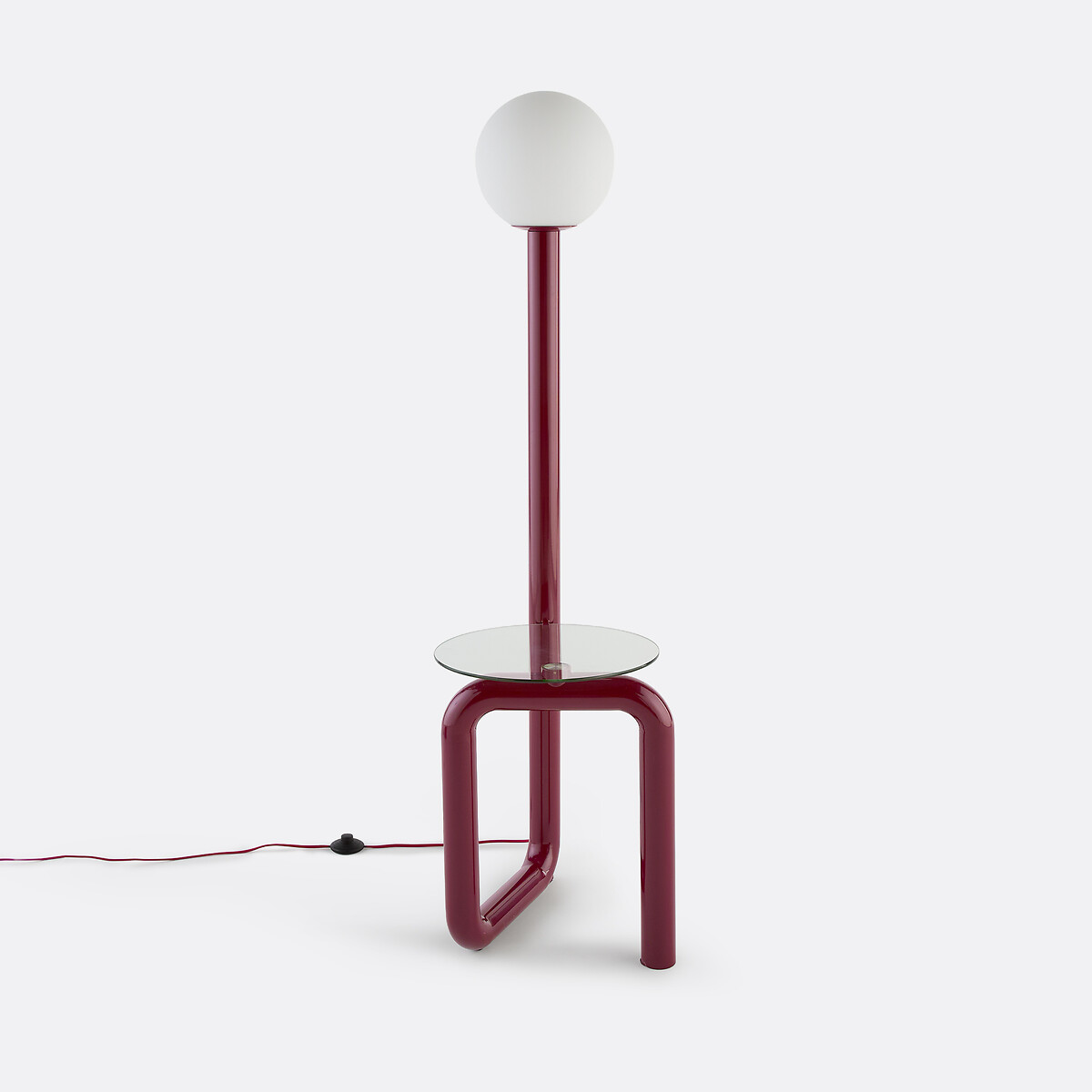 Staande lamp met legplank, van ijzer, opaline en glas, hoogte 149 cm, TEDY bordeaux , LA REDOUTE INTERIEURS