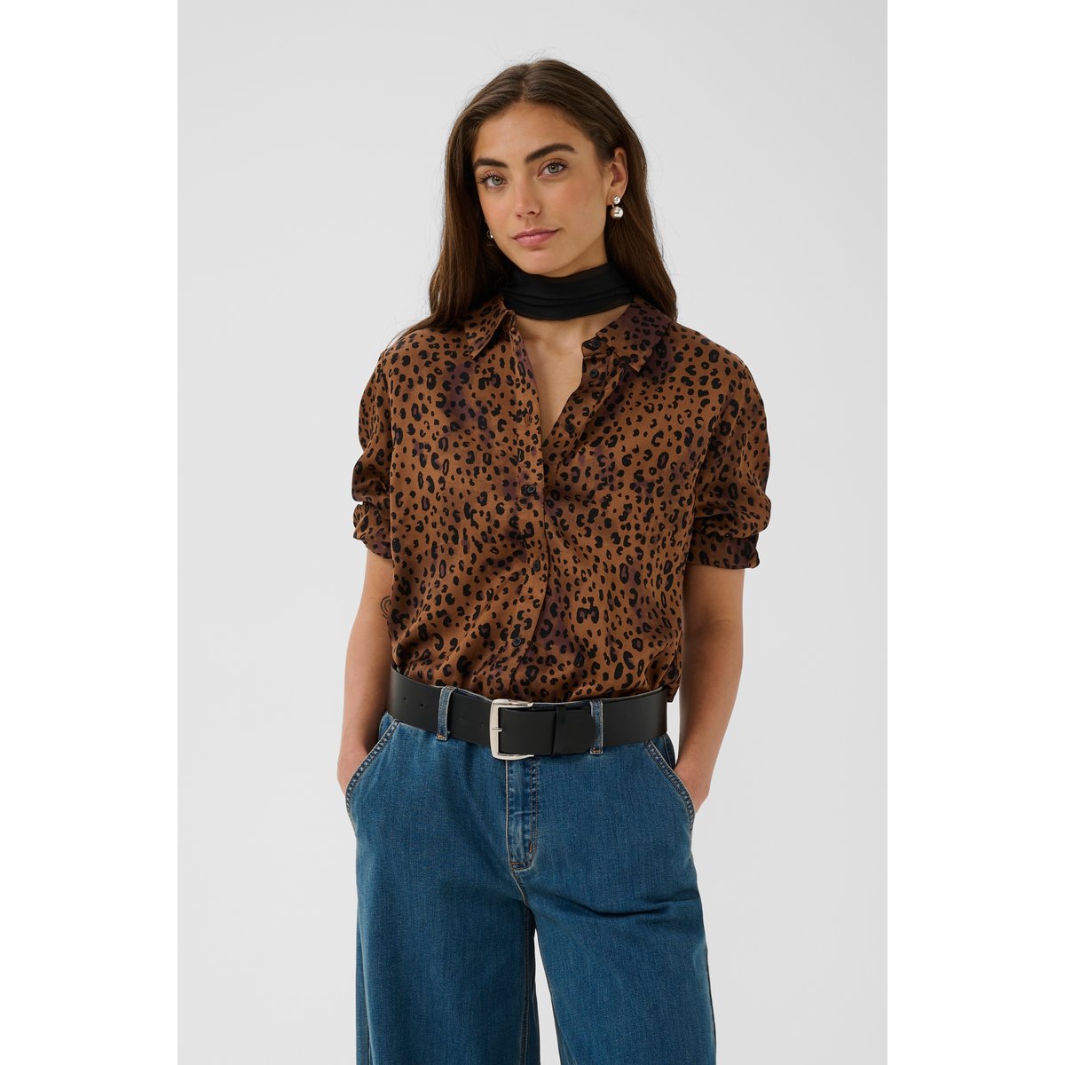 Chemise à manches longues marron brown leopard, CULTURE