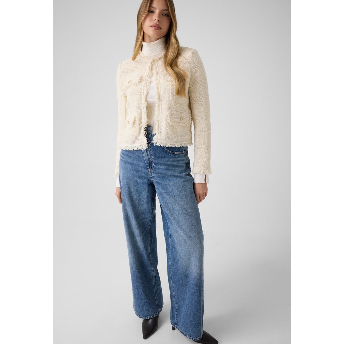 Veste En Tweed À Franges blanc, GUESS