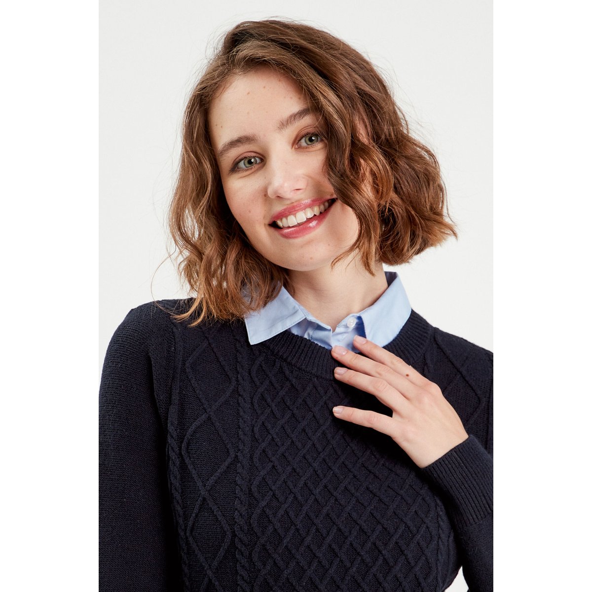 Pull chemise 2-en-1 bleu marine, CACHE CACHE