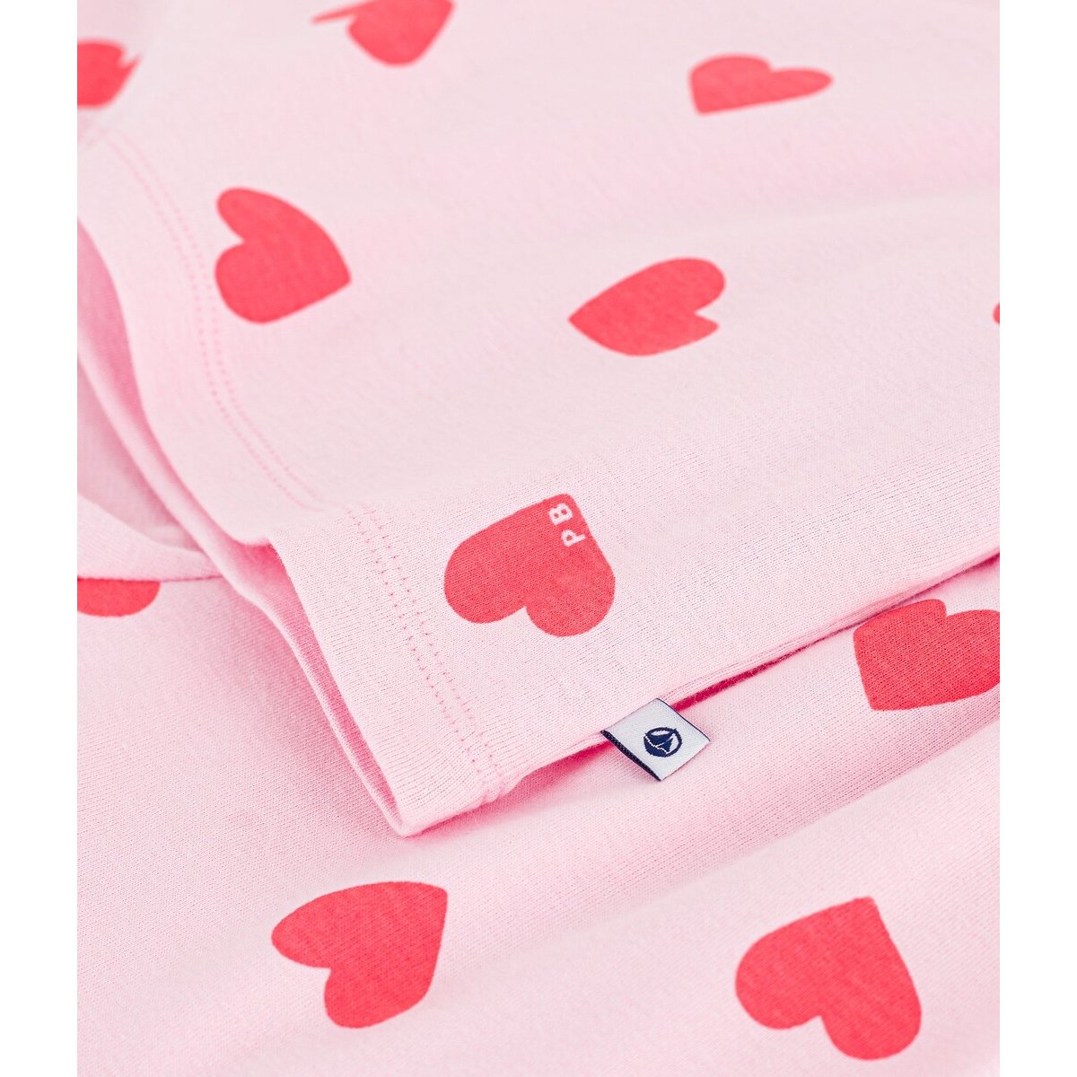 Calções de pijama, algodão, estampado com corações rosa, PETIT BATEAU
