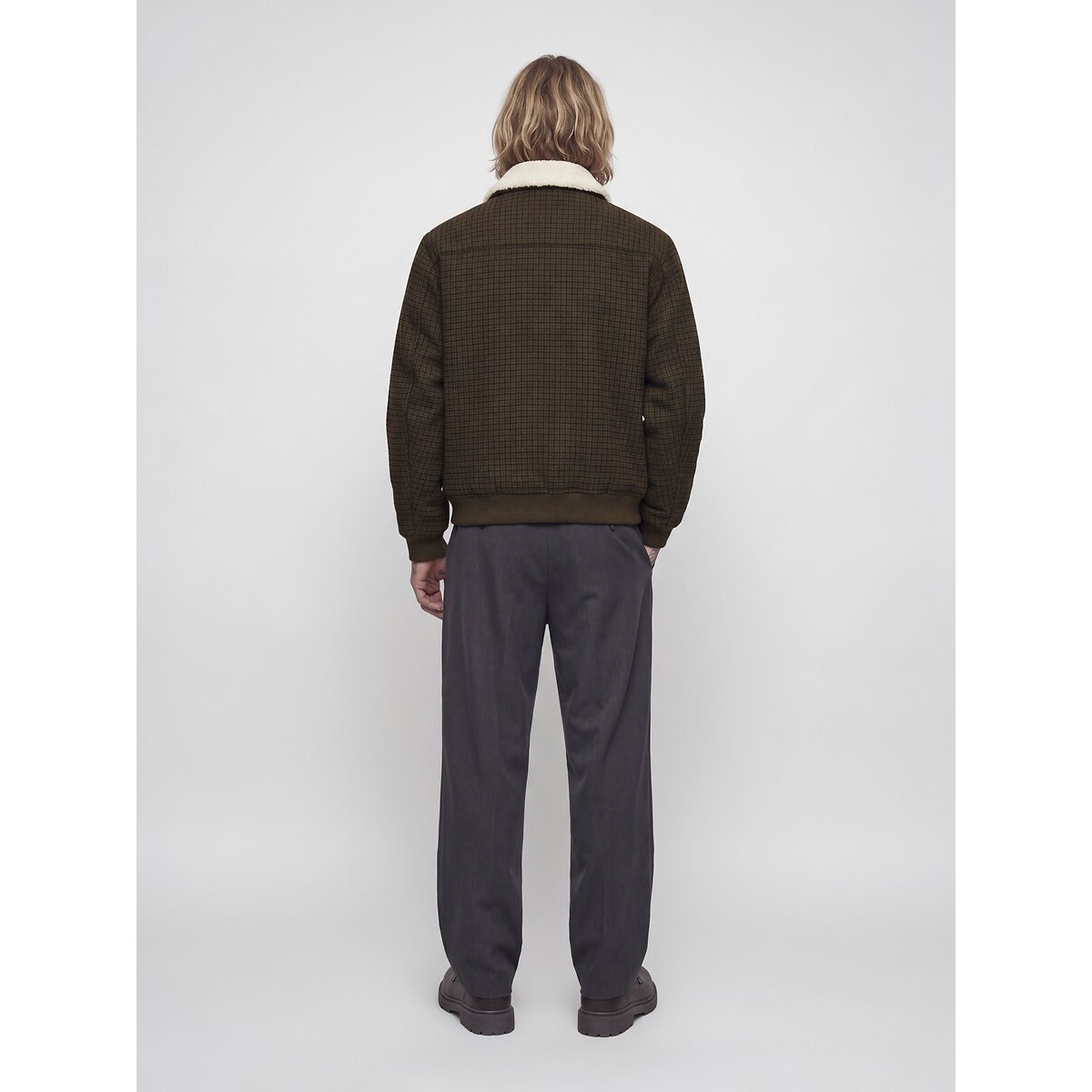 Blouson en laine mélangée avec col en sherpa marron, JACK & JONES