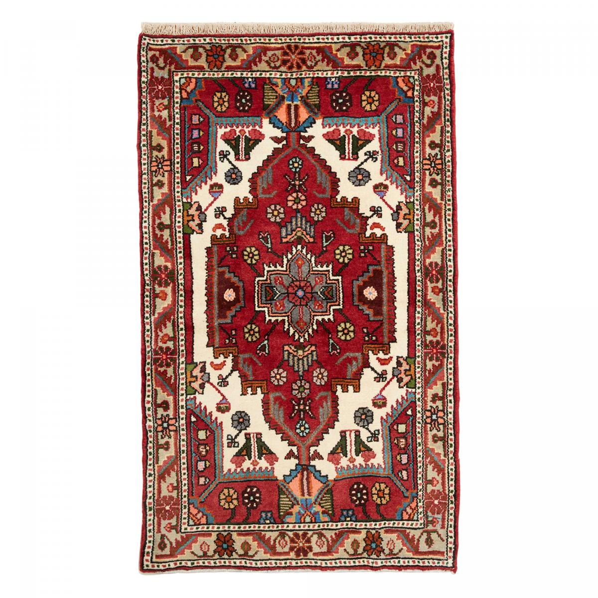 Tapis d'orient oriental, noué main en laine, HAMADAN 49 rouge, bleu, crème, UN AMOUR DE TAPIS