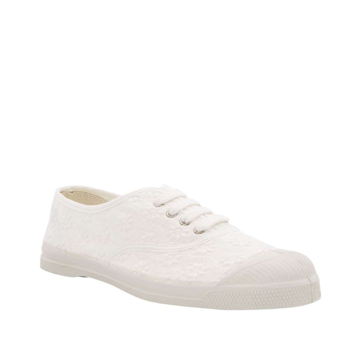 Tennis à lacets broderie ecru, BENSIMON