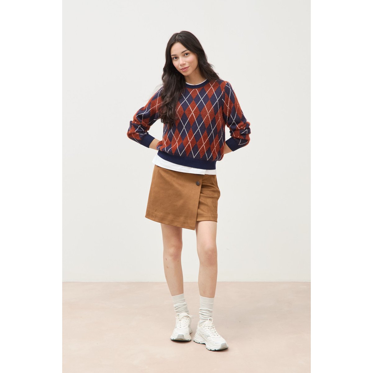 Pull droit manches longues col rond orange citrouille, BONOBO
