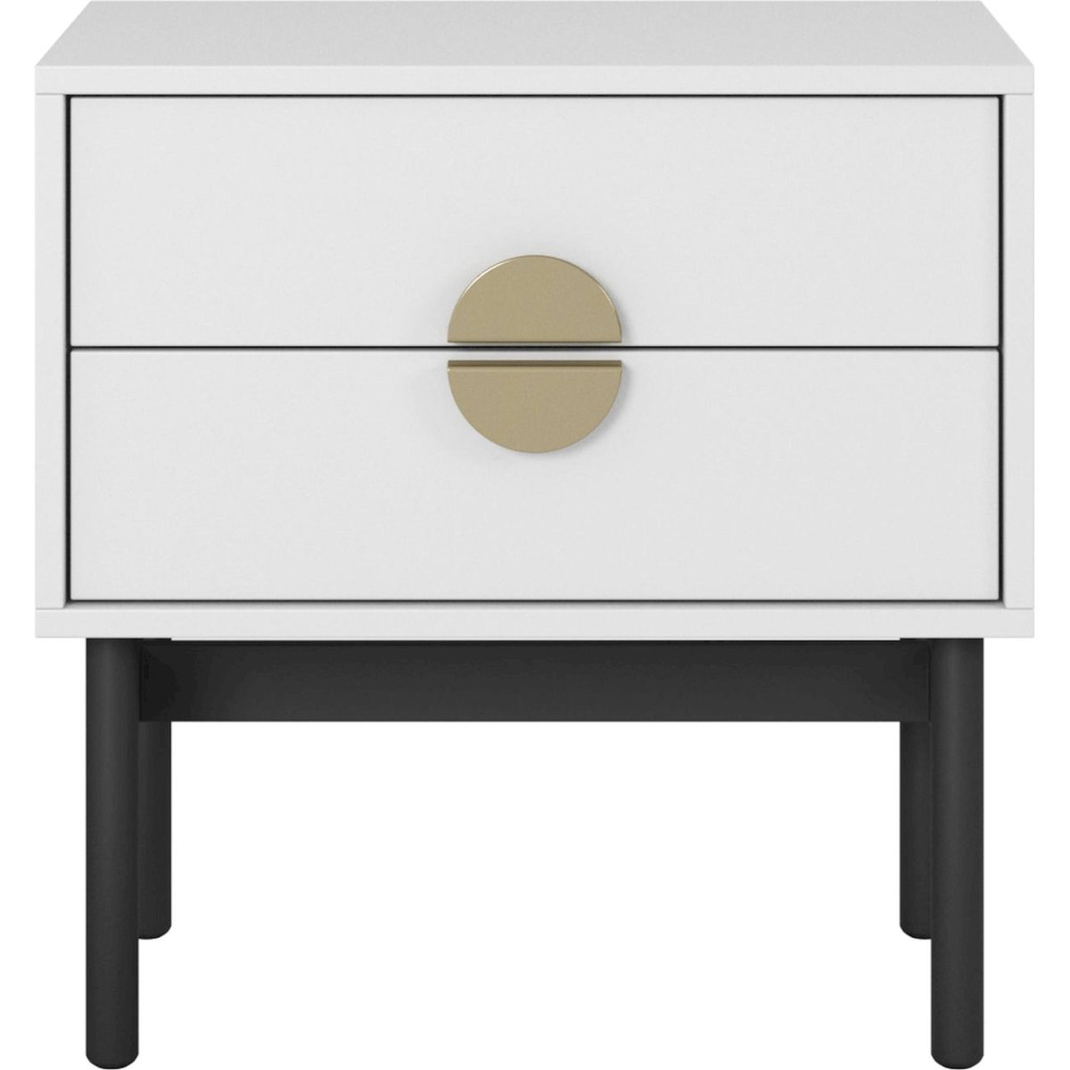 Table de chevet collection STOON blanc avec piètement noir et poignées dorées, RECOLLECTION
