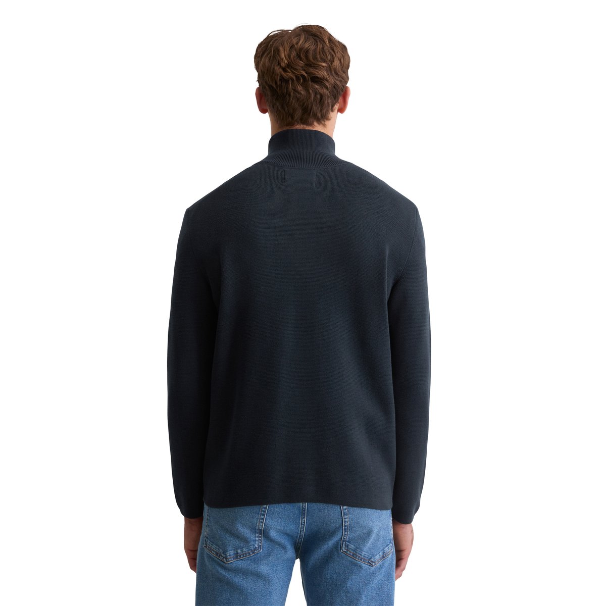 Cardigan zippé regular en pur coton bio bleu foncé, MARC O'POLO