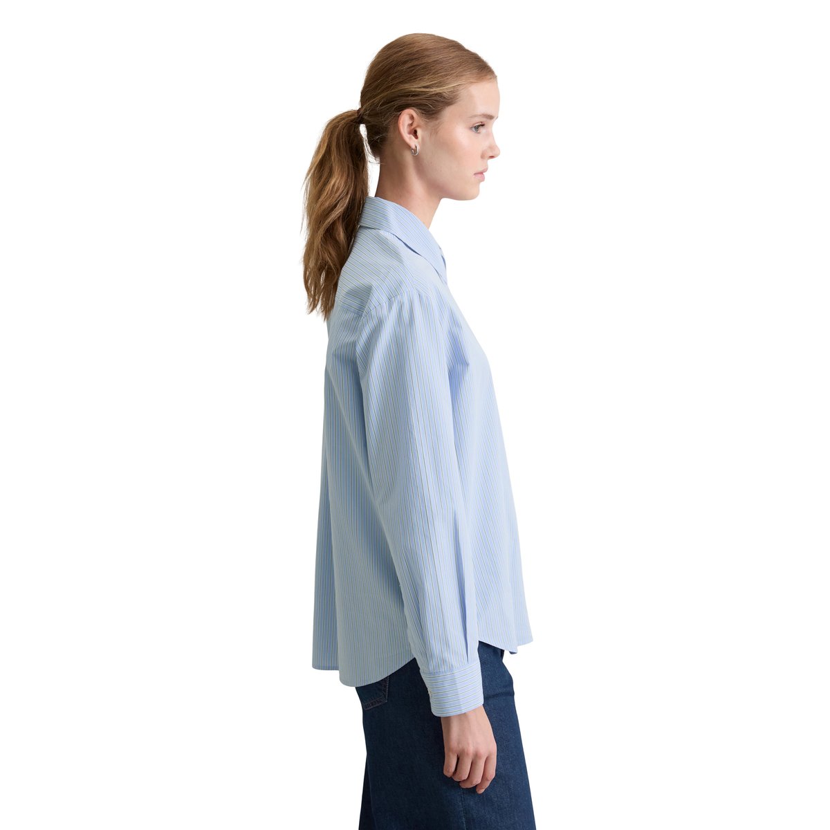 Blouse à rayures relaxed en popeline Papertouch bleu clair, MARC O’POLO DENIM