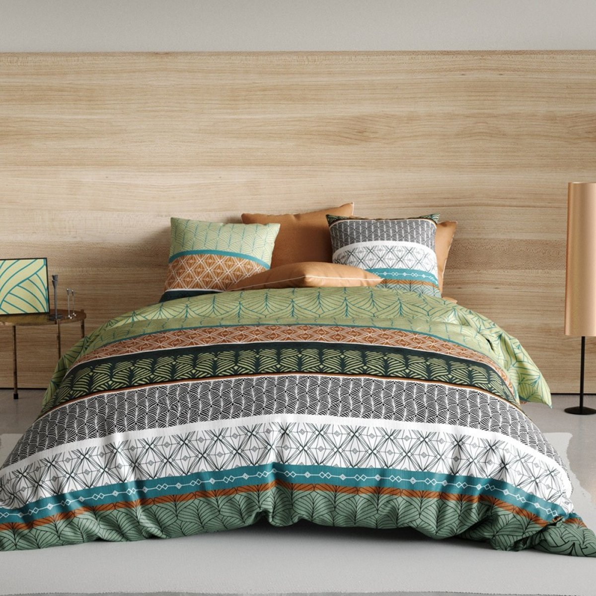 Housse de couette 260x240 Echo + 2 taies coton 57 fils vert, DECORATIE