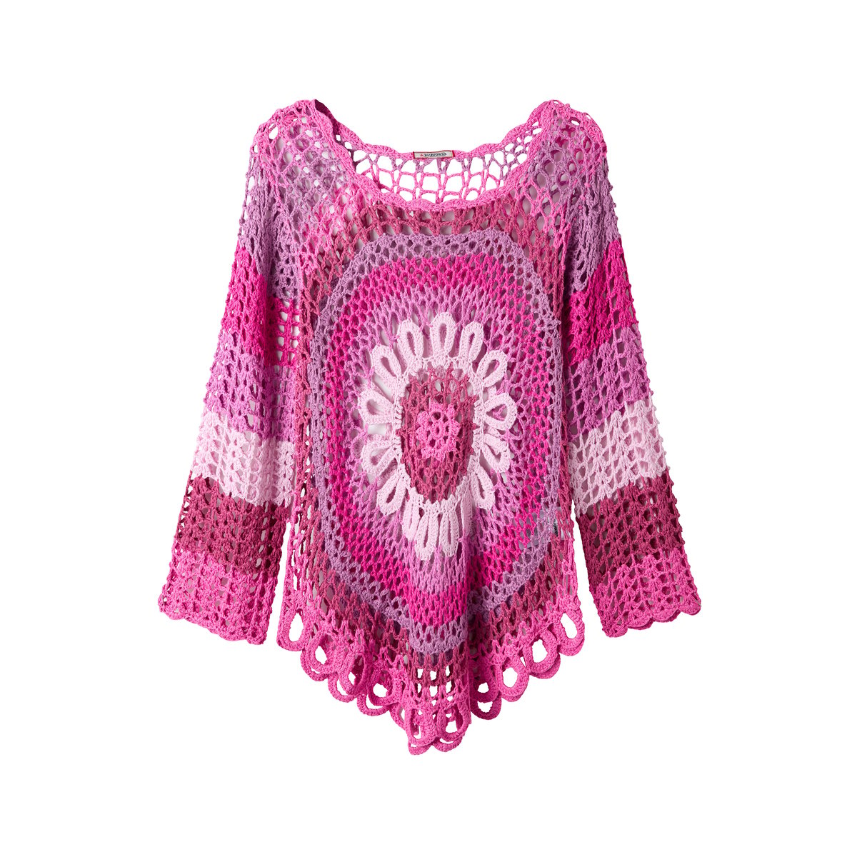 Pull en crochet à manches longues avec encolure dégagée rose, JOE BROWNS