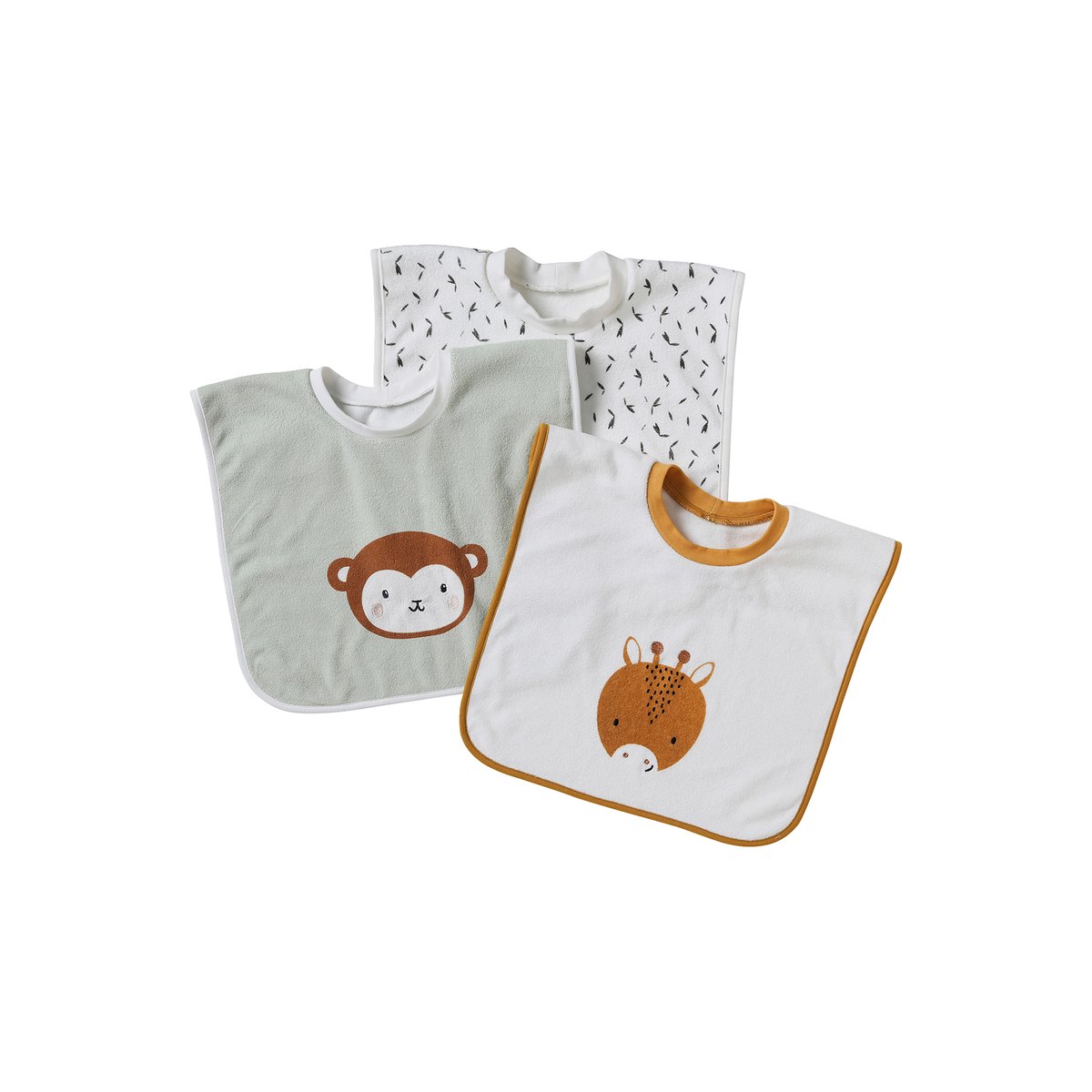 Lot de 3 bavoirs animaux à enfiler écru, VERTBAUDET