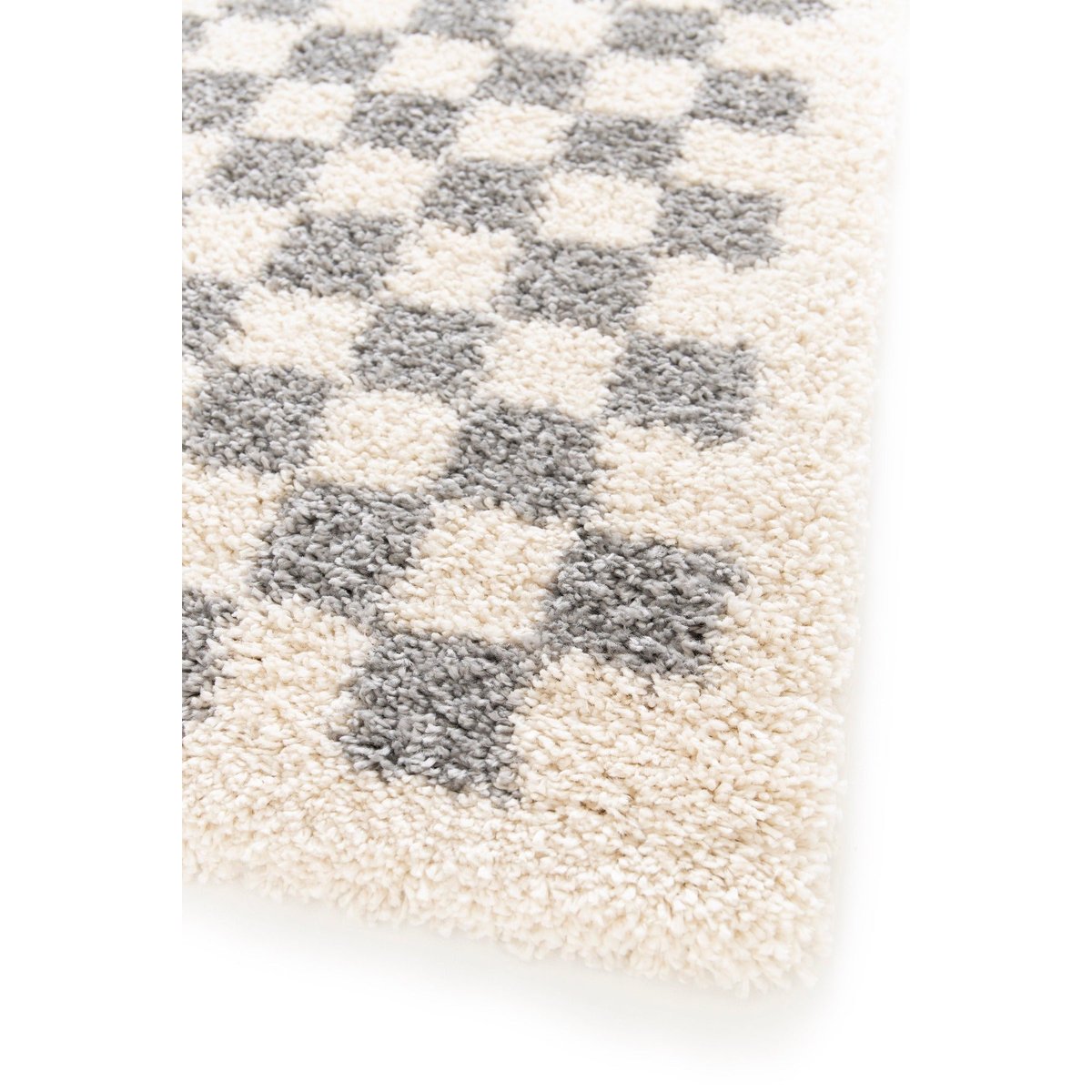 Tapis damier poils longs doux et volumineux CHECKERS gris minéral, AFK LIVING