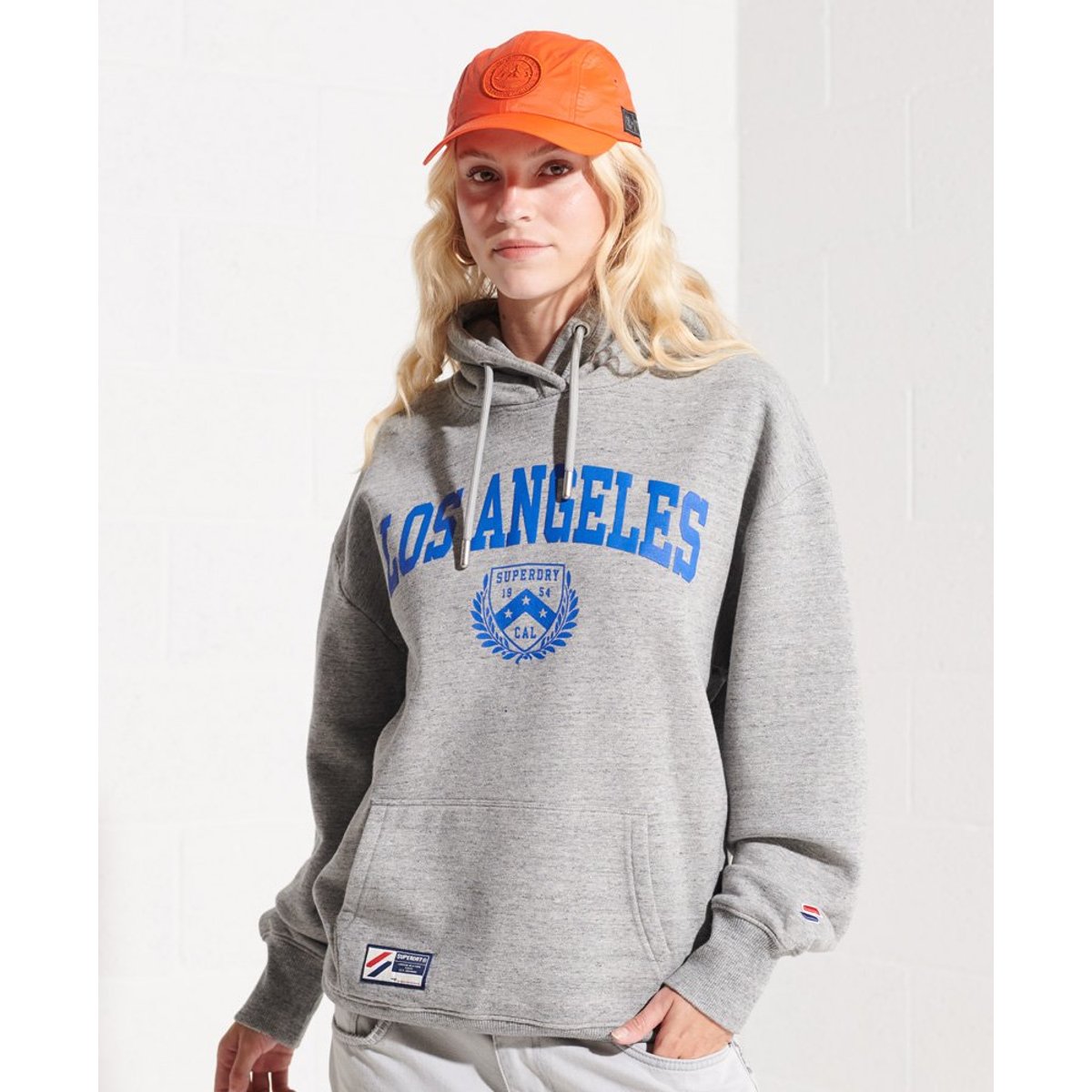 Sweat à capuche oversize City College gris chiné flammé, SUPERDRY