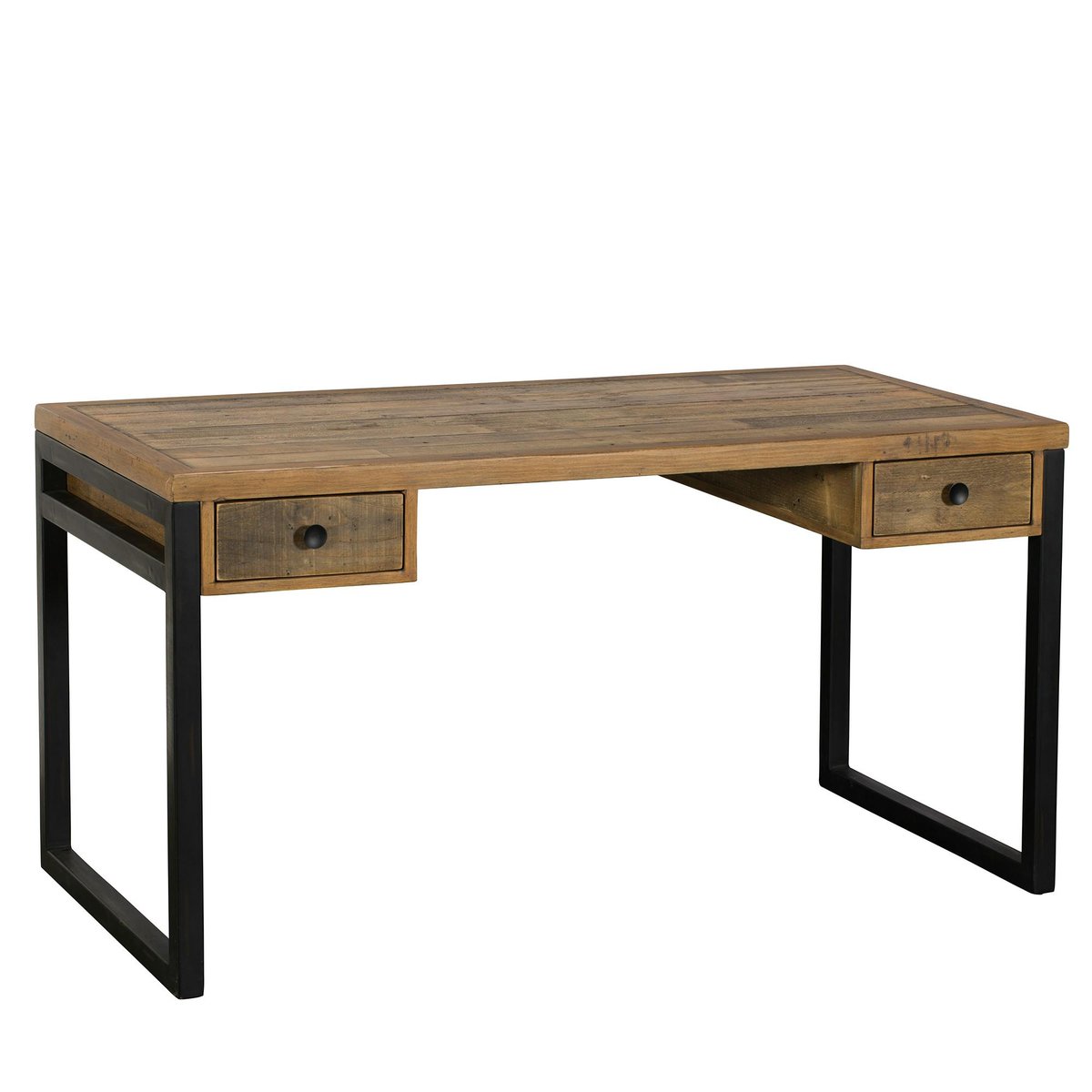 Bureau bois recyclé métal 2 tiroirs BRISBANE bois naturel, PIER IMPORT