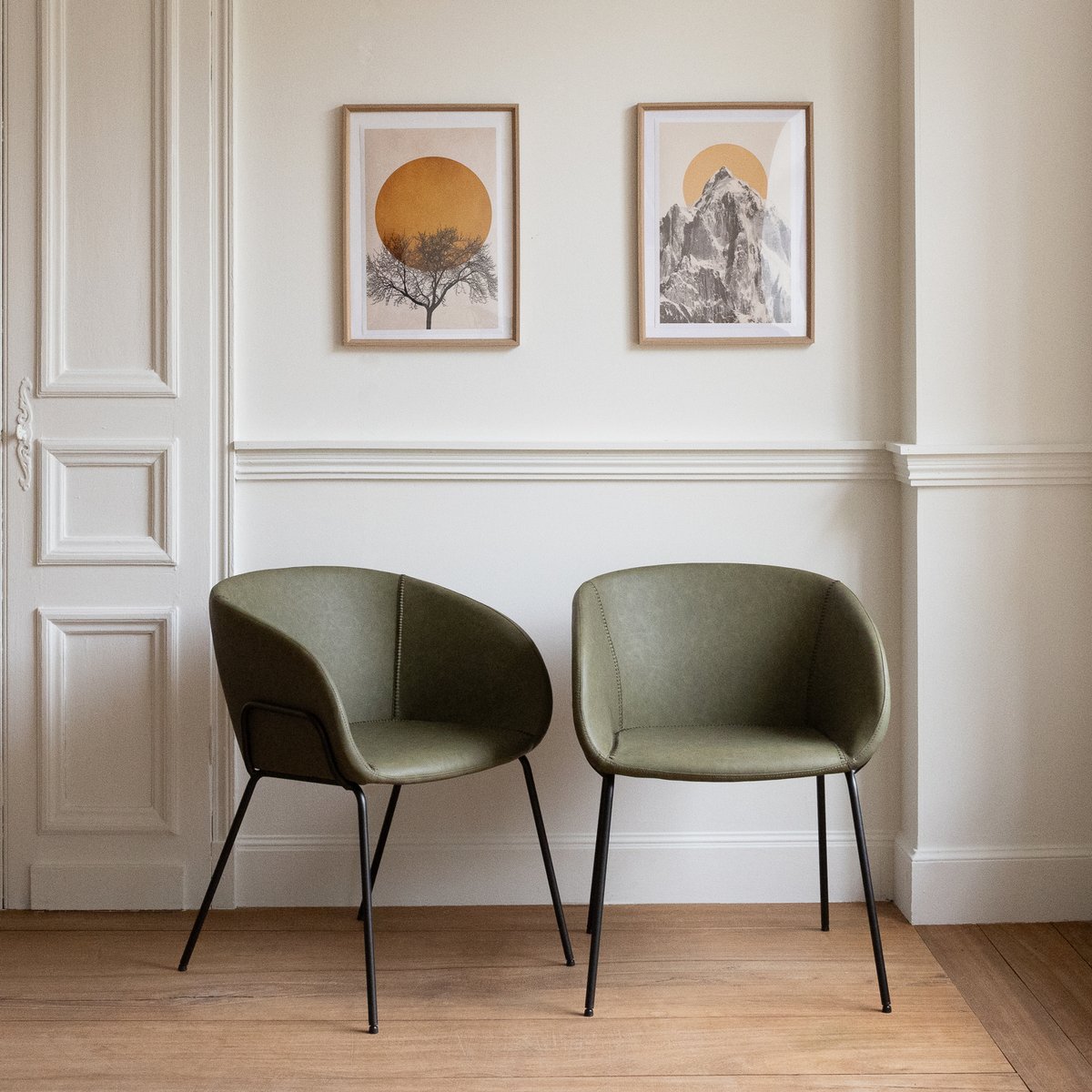 Chaise en simili, lot de 2, André, ANDRÉ vert, noir, HAPPY GARDEN