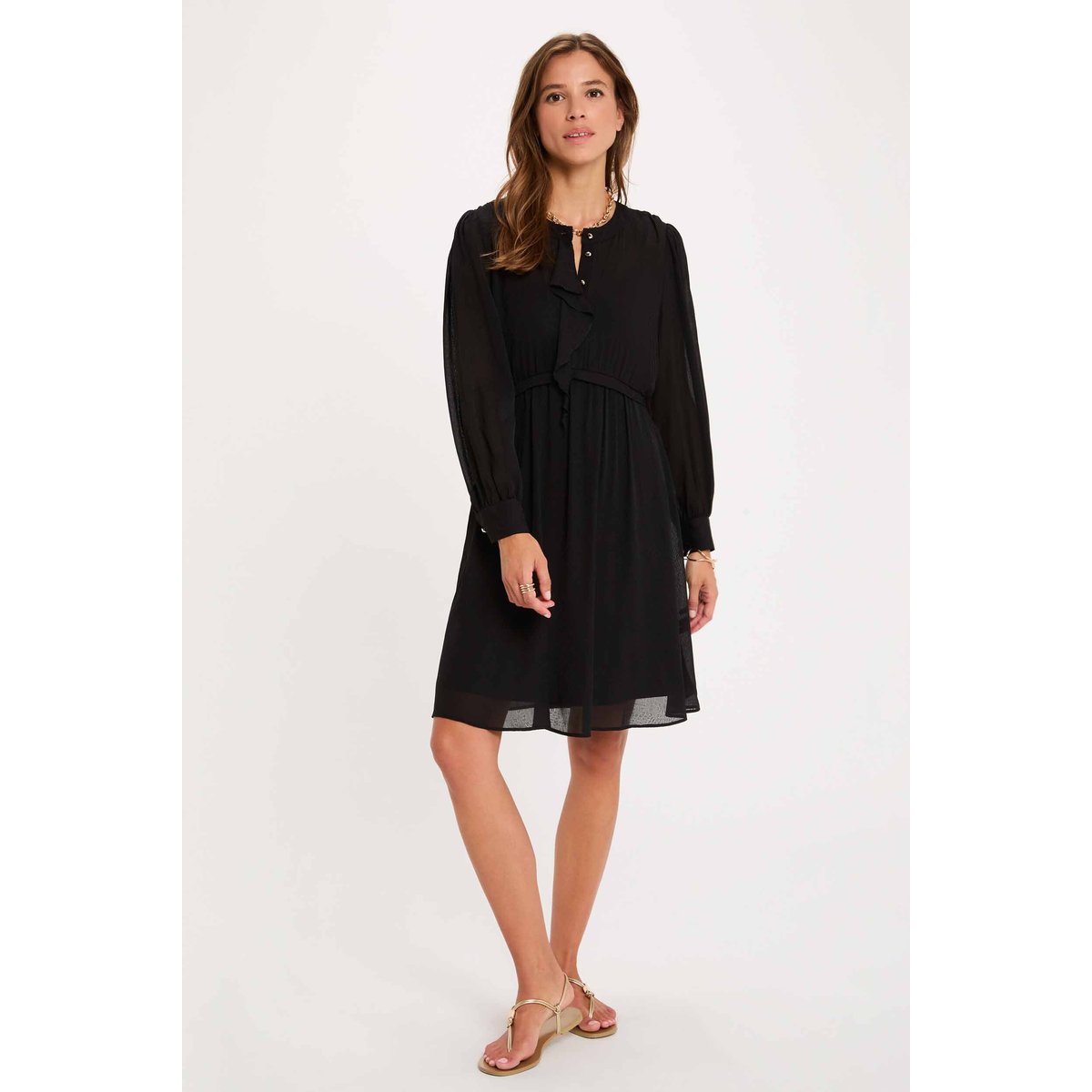 Robe courte jacquard noir, MORGAN