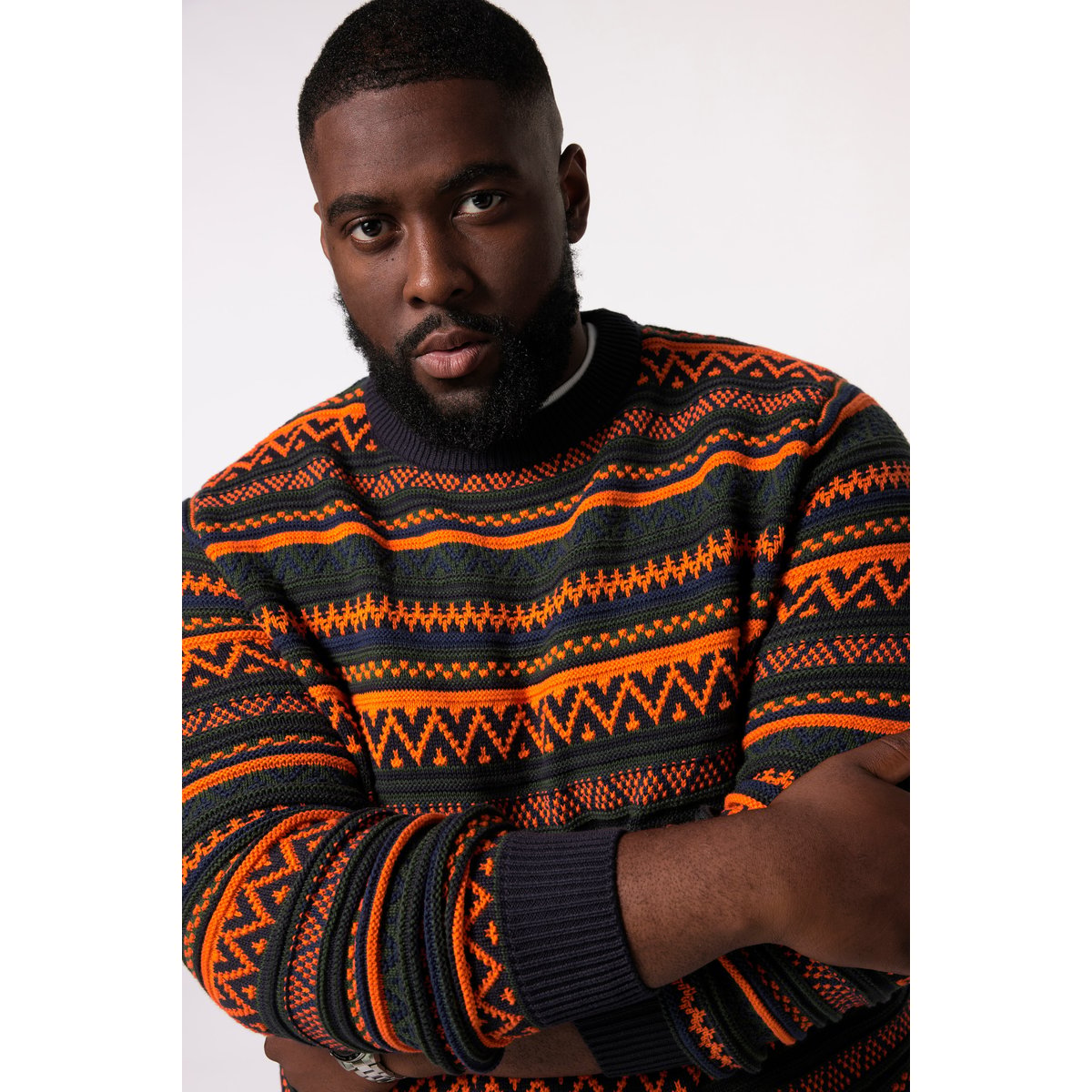 Pull col rond, jeu de mailles marine foncé, STHUGE