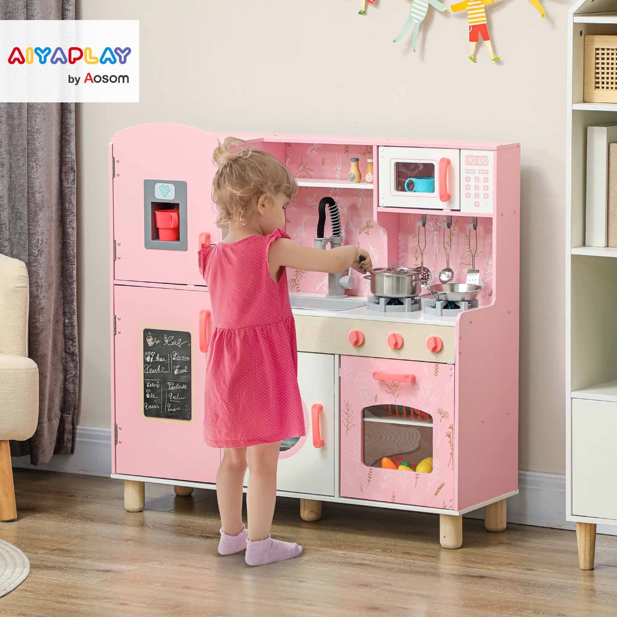 Ensemble de cuisine pour enfants MDF Rose rose, AIYAPLAY