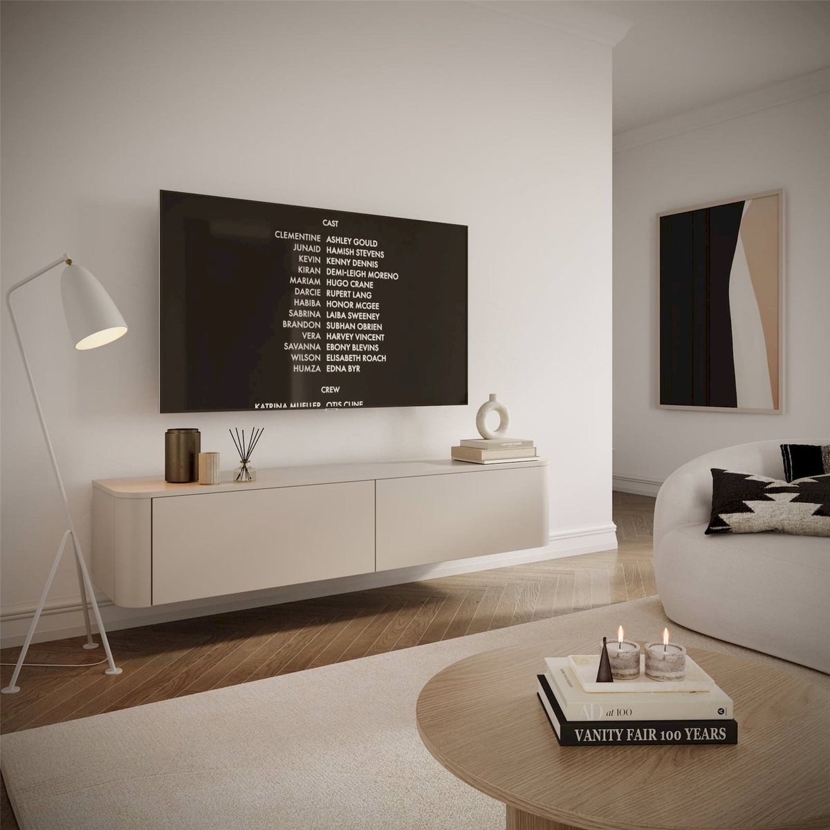 Meuble tv suspendu ou posé collection LUVIO cachemire, RECOLLECTION