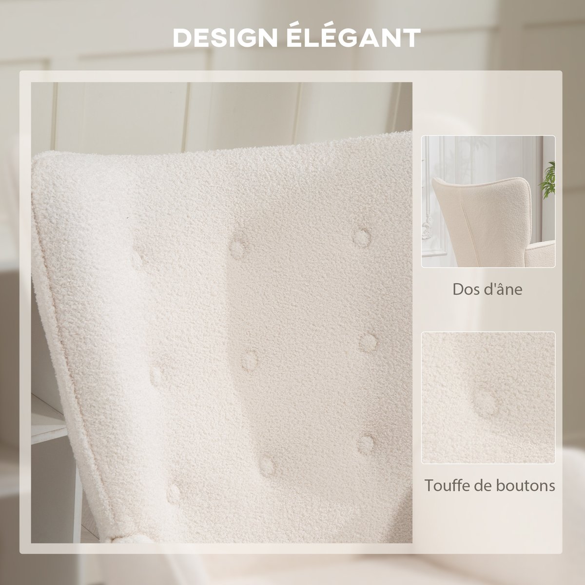 Accent Chair Tissu bouclette (100% polyester) beige, HOMCOM