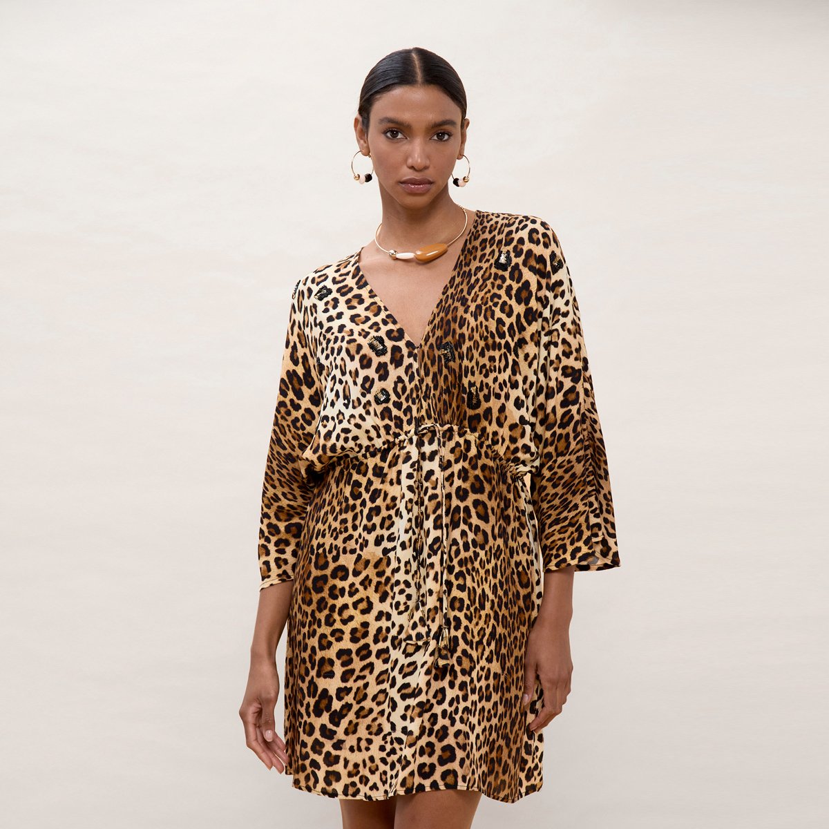 Robe courte imprimée léopard à taille resserrée léopard, LOLA CASADEMUNT