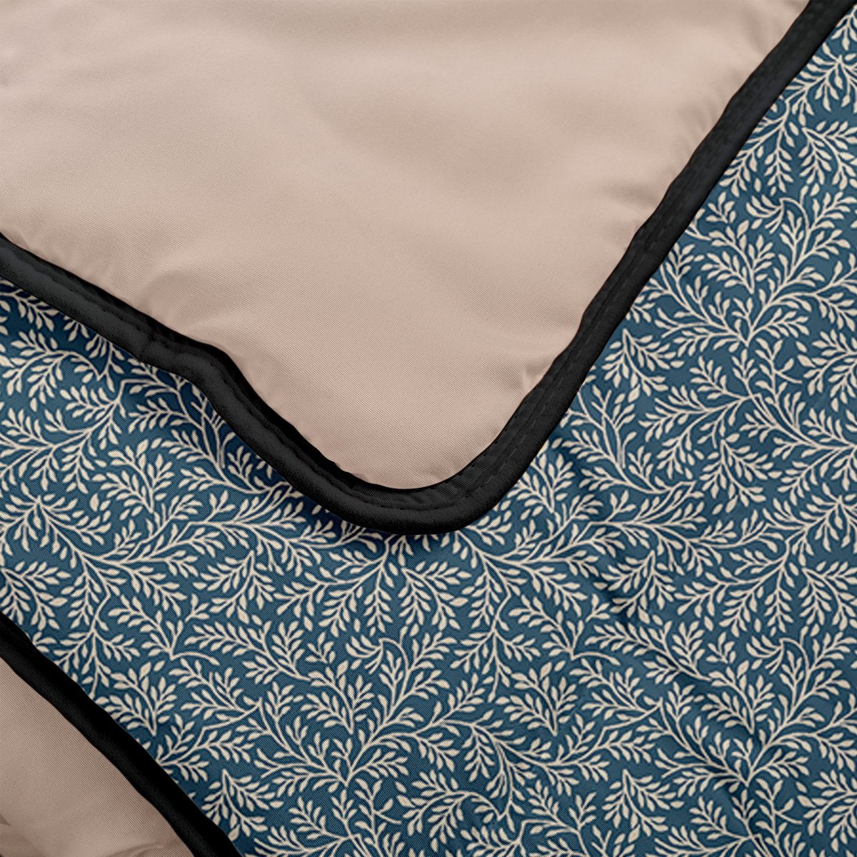 Couette imprimée microfibre chaude Omara bleu paon et beige, BLEU CALIN