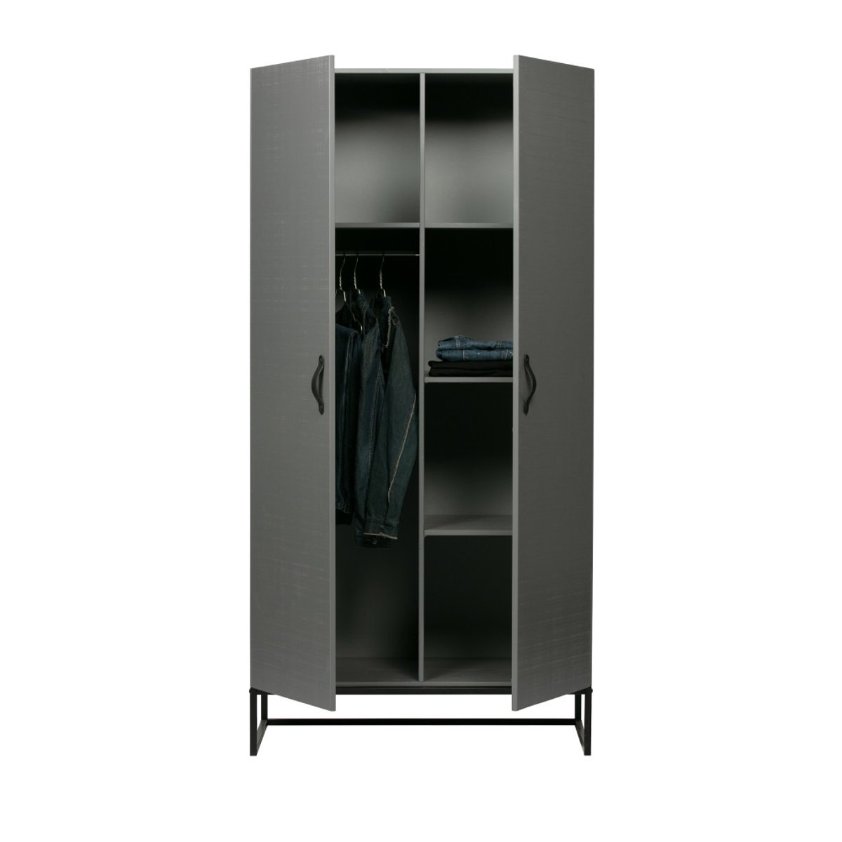 Armoire 2 portes en pin massif- MORRIS gris, WOOOD
