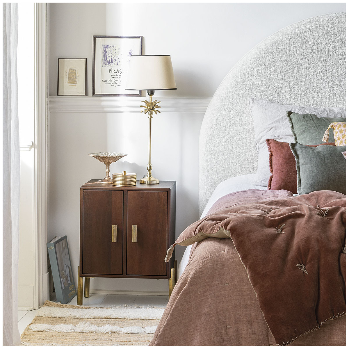 Futon en velours de coton et lin terracotta, BLANC D’IVOIRE