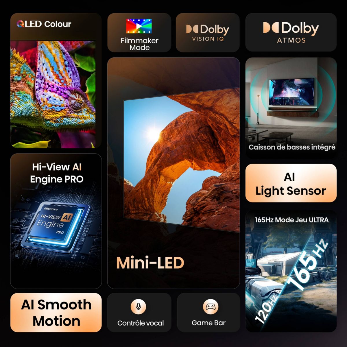 TV Mini LED 100U7Q (2025) 100" (254 cm) couleur unique, HISENSE