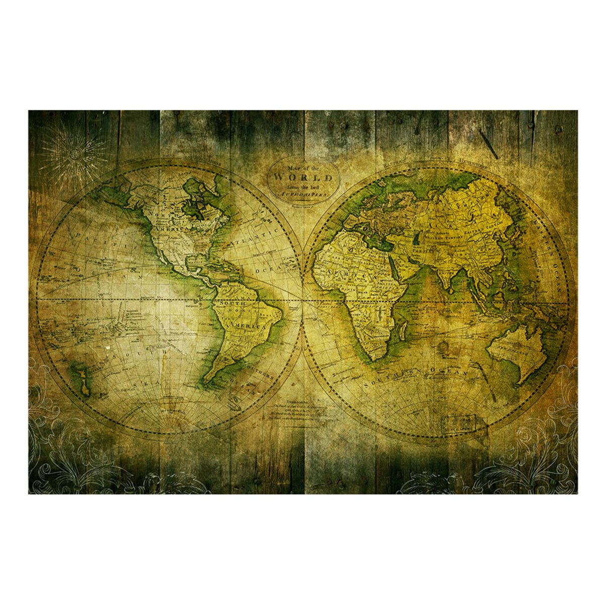 Papier peint intissé panoramique Carte du monde Journey through the Old World vert, EDEN