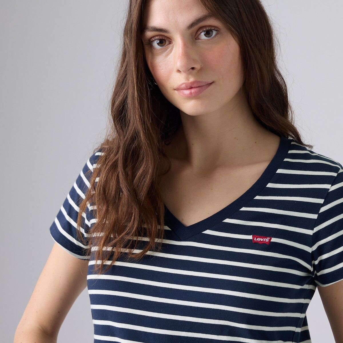T-shirt col V rayé manches courtes rayé marine, LEVI'S