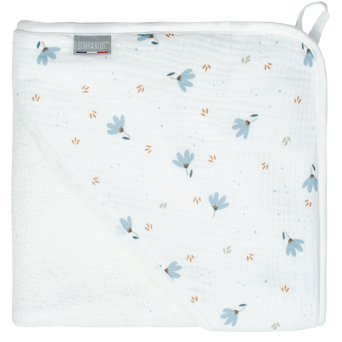 Grande cape de bain en bambou et gaze de coton BLEUET bleuet imprimé floral, SEVIRA KIDS