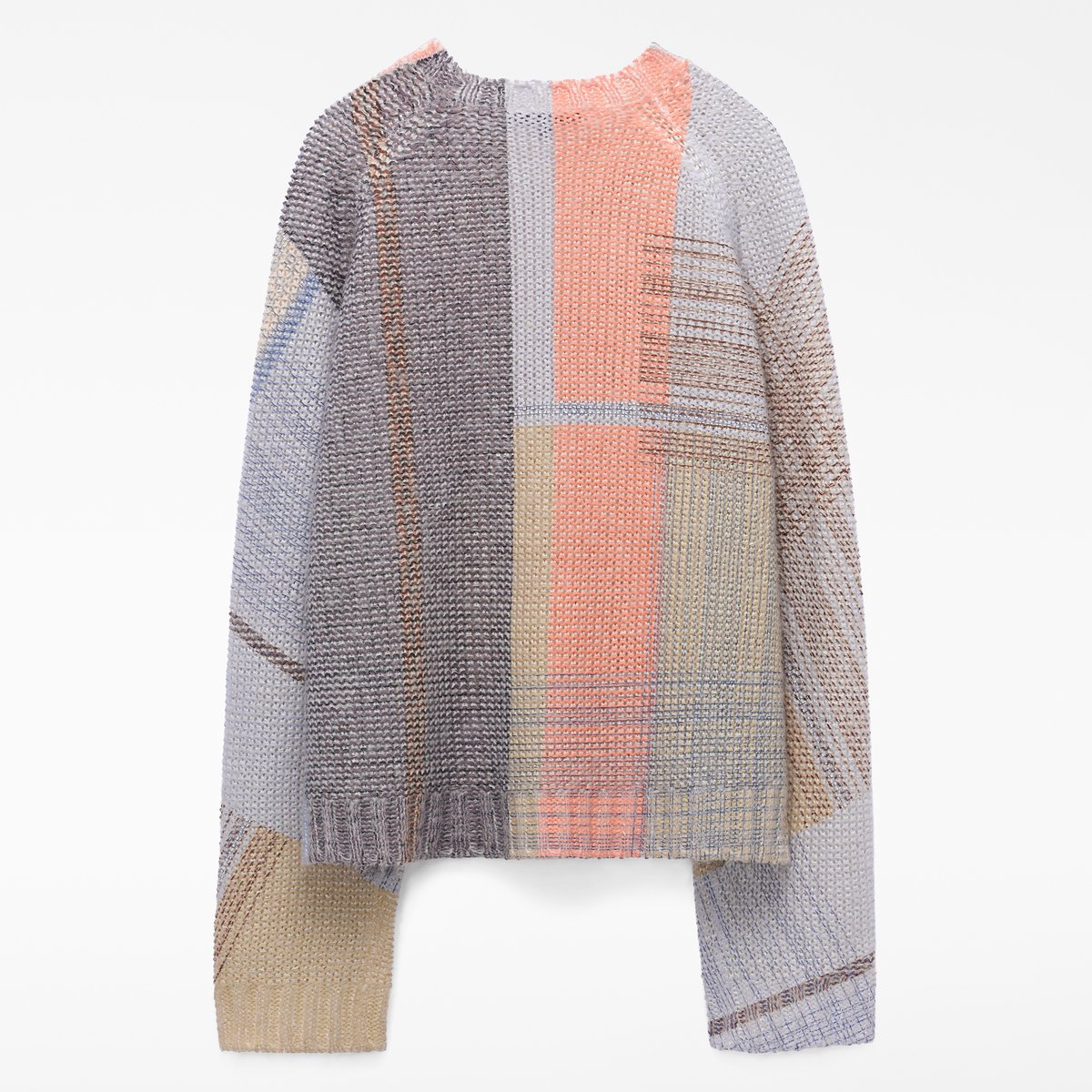 Pull avec laine mérinos, col rond et imprimé gris clair, ADOLFO DOMINGUEZ