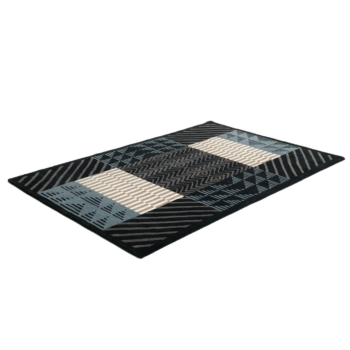 Tapis salon Baktapur noué main en laine noir, THEKO