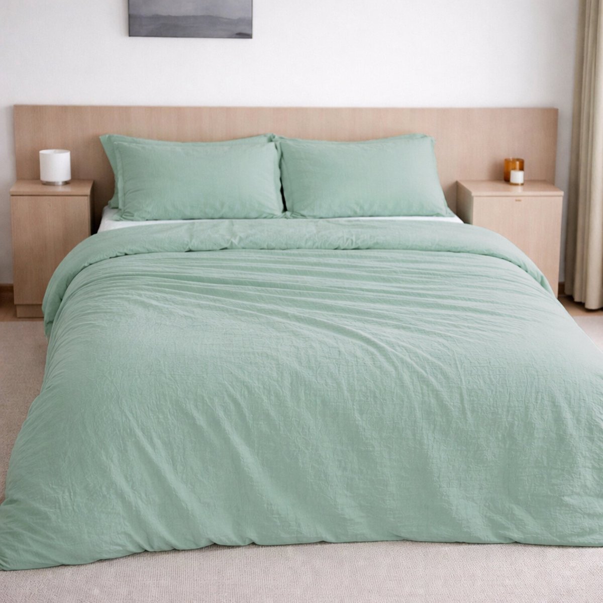 Drap housse en gaze de coton lavé bonnet 30 cm uni, PUR vert givrée, BATON ROUGE