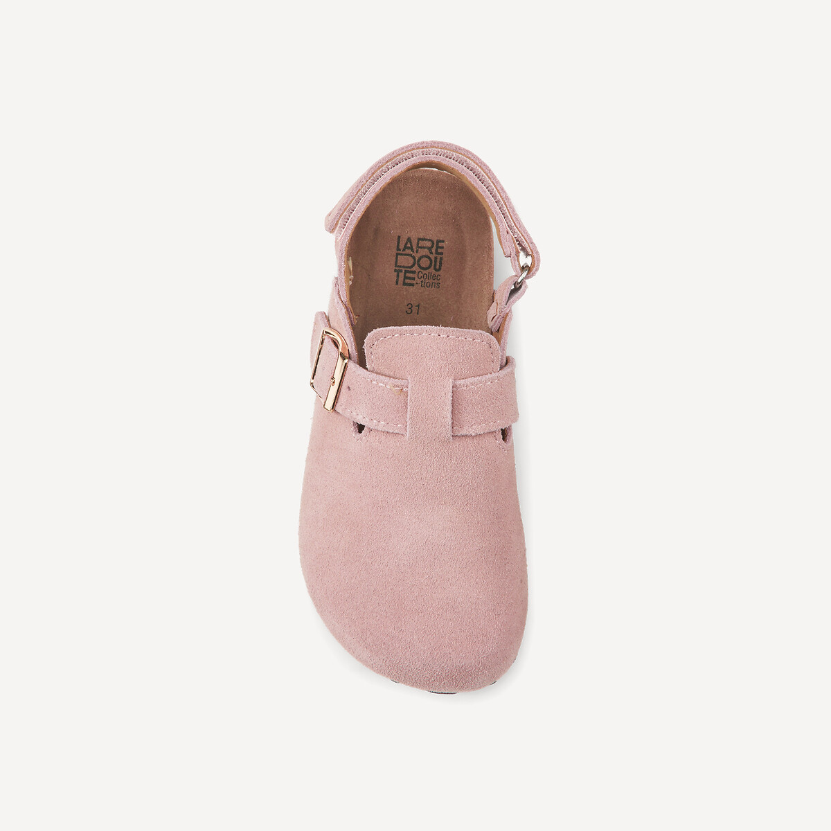 Mules em pele, com barra autoaderente rosa, LA REDOUTE COLLECTIONS