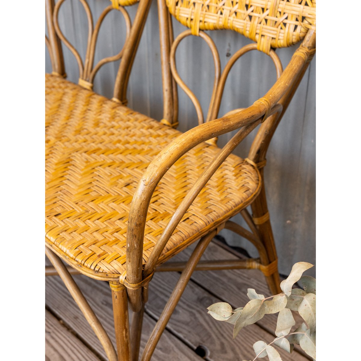Banquette en rotin Martine N°61 - Bon état bois clair, DEBONGOUT